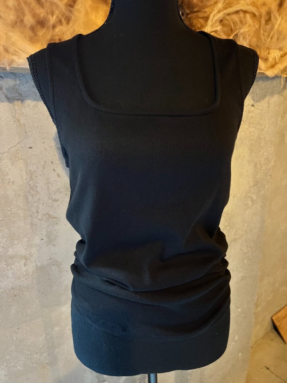 Michael Stars Black Ribbed Square Neck Tank Top